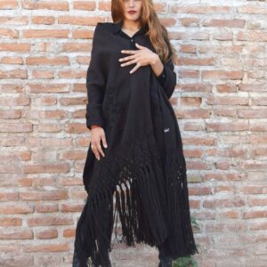 CHAL DE LLAMA CL054 BORDADO CON RAPACEJO Y FLECOS LARGOS - DISPONIBLE